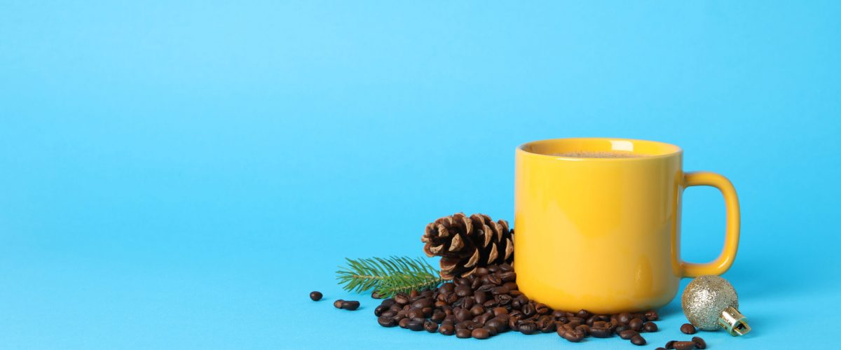 Concept of Christmas and Happy New Year, Christmas coffee, space for text